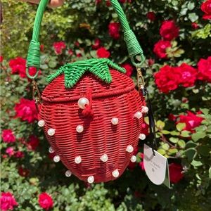 Kate Spade X Target Strawberry Wicker Bag with Green Handle